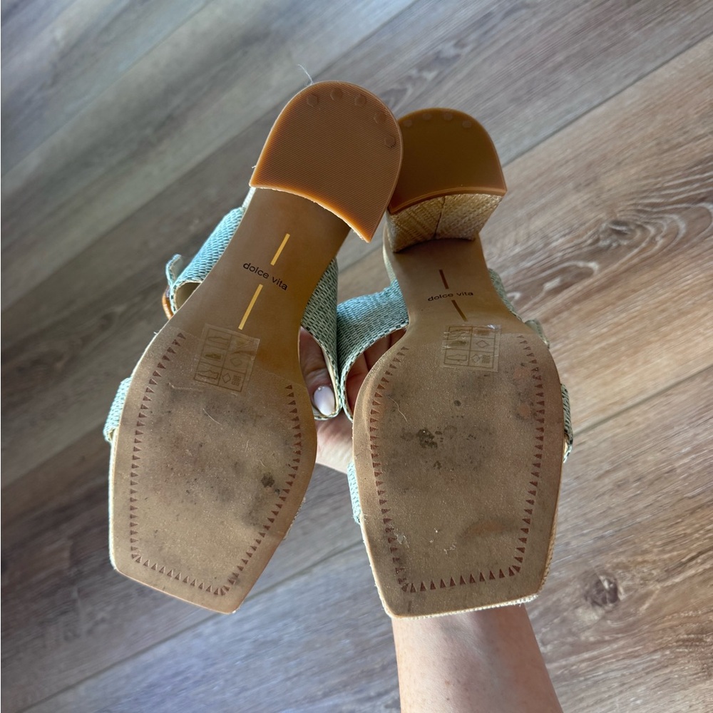 Dolce Vita Posy Mint Raffia Slip On Squared Toe Buckle Heels - Picture 5 of 8